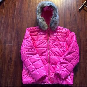 Bright Pink removable Faux Fur-Lined Puffer Jacket – Women’s 2XL Neon pink